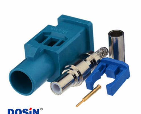 Fakra直頭連接器Z型公頭水藍(lán)色焊接壓接接線RG174 RG316C汽車天線用連接器