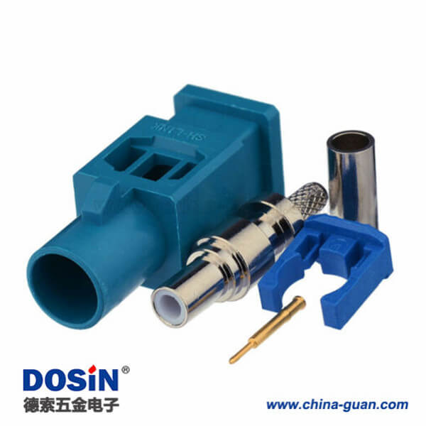 Fakra直頭連接器Z型公頭水藍(lán)色焊接壓接接線RG174 RG316C汽車天線用連接器
