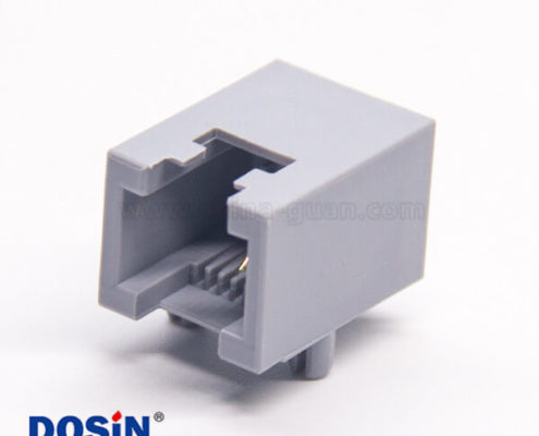 RJ11 6P2C灰色全塑模塊化連接器彎式插PCB板