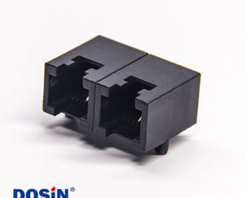 rj11雙口1*2彎式6p2c模塊化連接器黑色全塑外殼插板
