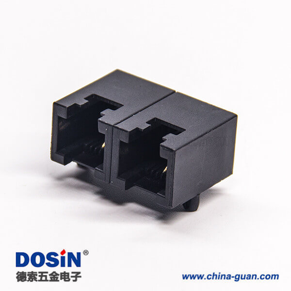 rj11雙口1*2彎式6p2c模塊化連接器黑色全塑外殼插板