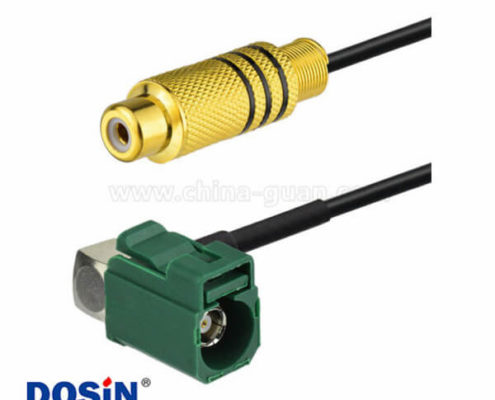 汽車天線線束Fakra E型母頭轉RCA母頭彎式視頻連接器接線1米