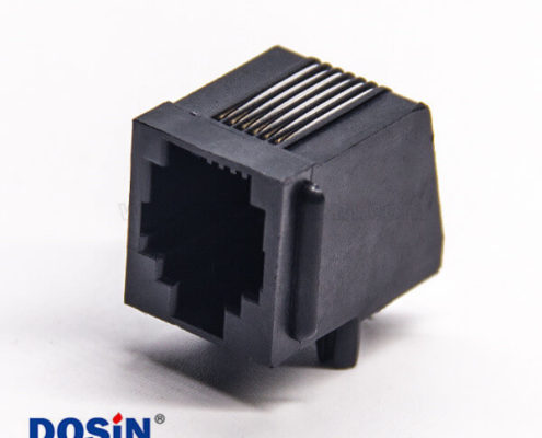 rj11全塑插座黑色非屏蔽式6p6c彎式穿孔接PCB板