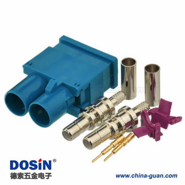 Fakra同軸連接器Z型雙頭公頭水藍(lán)色焊接汽車天線接線RG316 RG174連接器
