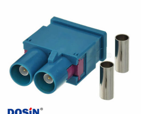 Fakra同軸連接器Z型雙頭公頭水藍色焊接汽車天線接線RG316 RG174連接器