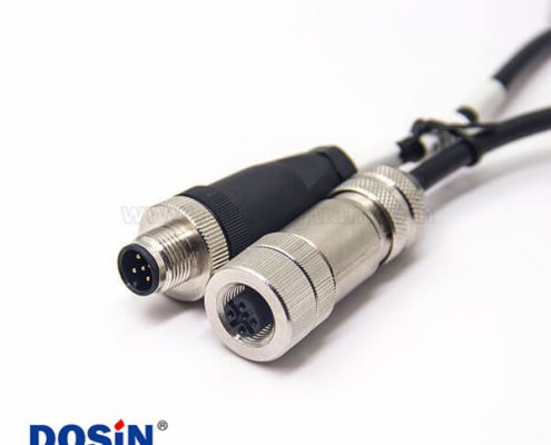 接插件 M12電纜五芯公頭轉(zhuǎn)全金屬母頭直式帶屏蔽