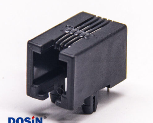 rj9插座非屏蔽式黑色塑膠外殼穿孔接PCB板
