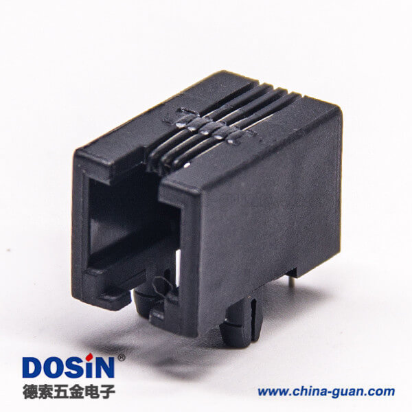 rj9插座非屏蔽式黑色塑膠外殼穿孔接PCB板