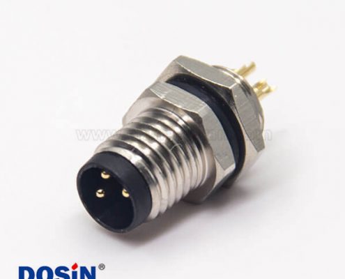 防水接頭m8直式螺紋工業(yè)防水插座母頭3pin焊線式前鎖板面板安裝