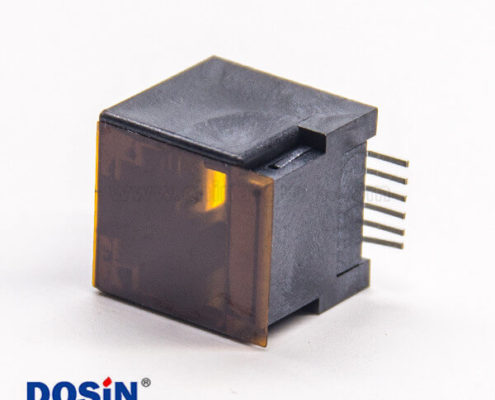 rj12接口黑色塑膠外殼直式SMT貼板接PCB板帶蓋