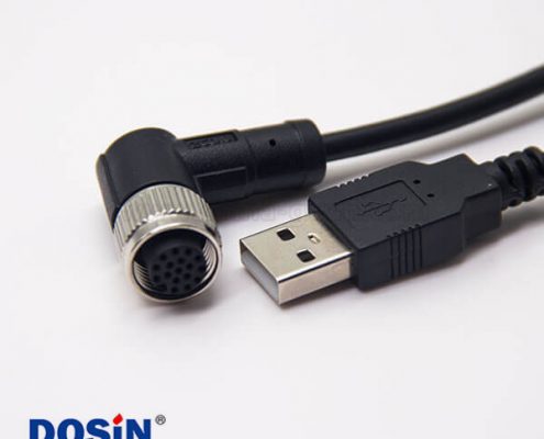 m12母頭彎式17芯工業(yè)防水插頭轉(zhuǎn)USB2.0直式公頭