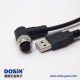m12母頭彎式17芯工業(yè)防水插頭轉(zhuǎn)USB2.0直式公頭