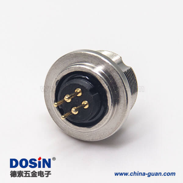 圓形插座連接器M9母頭直式插孔接pcb板4芯連接器