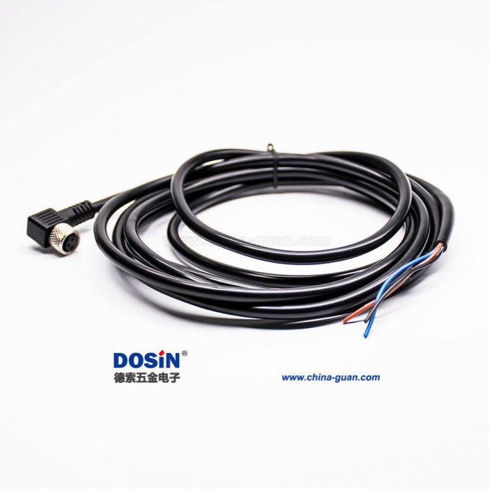 m8傳感器連接線3芯母頭彎式單邊線焊接接線26AWG 3米