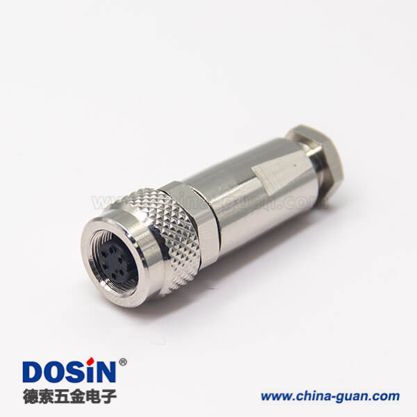 金屬圓形連接器M9直式母頭帶屏蔽6芯金屬組裝接頭