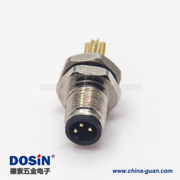 螺紋接頭M5航空插座3pin焊線式防水板前安裝連接器