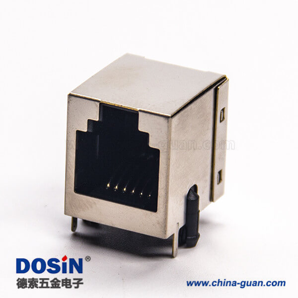 rj12插座6p6c彎式帶屏蔽座子單口插PCB板不帶燈