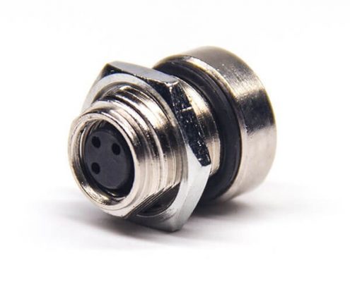 m8 3芯直式母頭防水板端插座前鎖板焊線