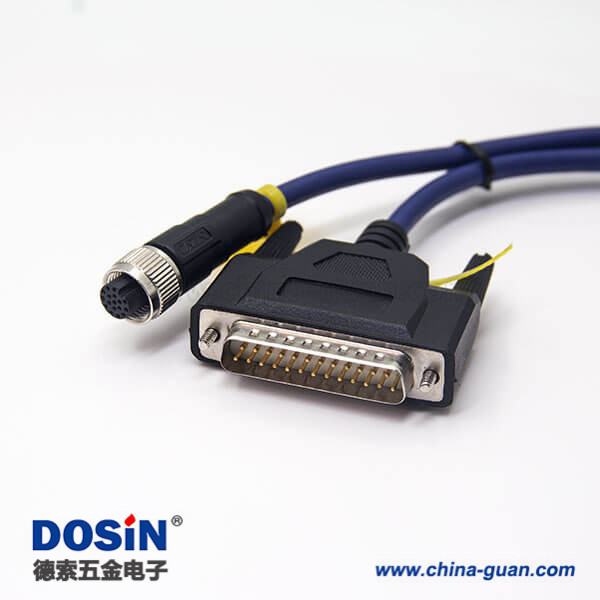 m12電纜插頭直式母頭A型轉(zhuǎn)D-Sub公頭25pin兩邊帶螺絲線長(zhǎng)1米