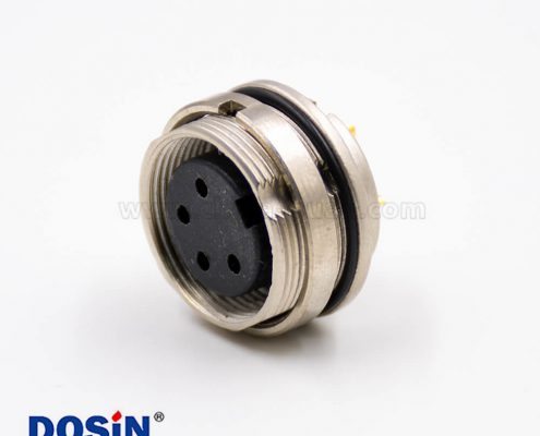 插座母頭M16系列4芯板端插座前鎖穿墻A扣直式焊杯接線連接器