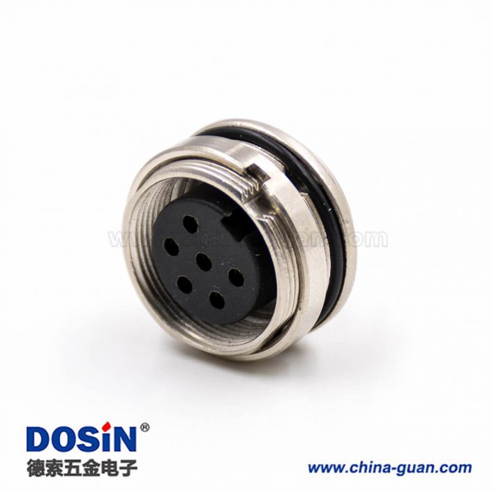 6芯插座M16母頭6芯A扣直式前鎖穿墻板端插座焊杯接線連接器