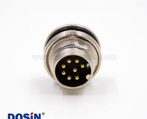 插座公頭M16公頭8芯A扣直式板端插座連接器焊杯接線前鎖穿墻