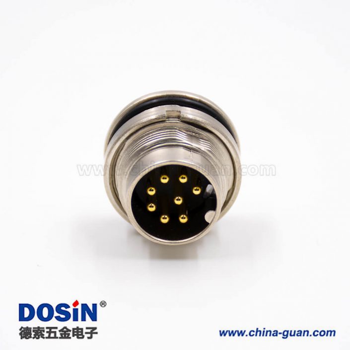 插座公頭M16公頭8芯A扣直式板端插座連接器焊杯接線前鎖穿墻