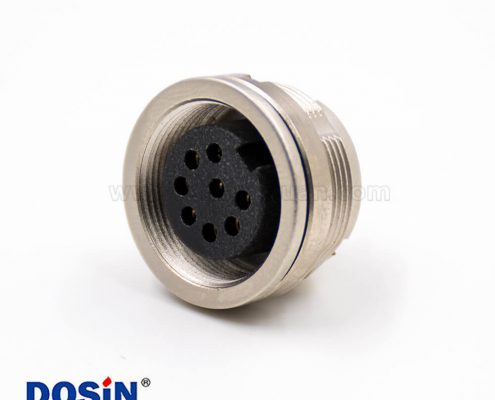 母插座M16母頭板端插座8芯A扣直式穿墻接線連接器