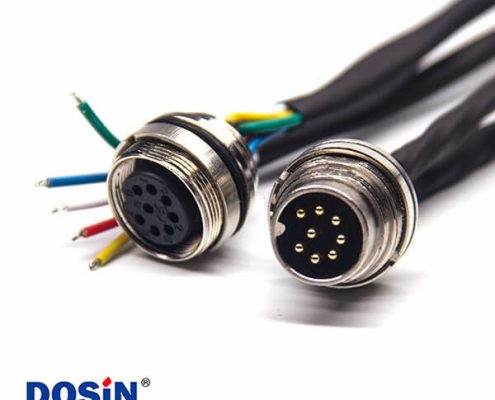 工業(yè)電纜防水接頭M16直式8芯A型連接器前鎖板安裝線長0.3M