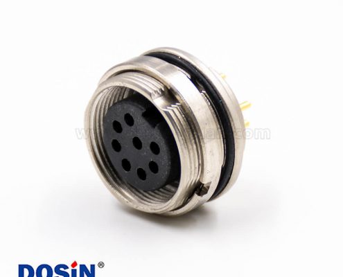 M16母頭8芯前裝面板頭A扣直式板端插座PCB板焊接接線連接器