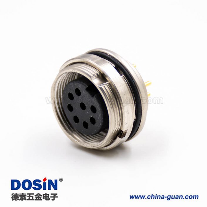 M16母頭8芯前裝面板頭A扣直式板端插座PCB板焊接接線連接器