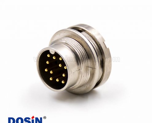 公插座M16公頭12芯A扣板端插座連接器直式穿墻PCB板接線焊接