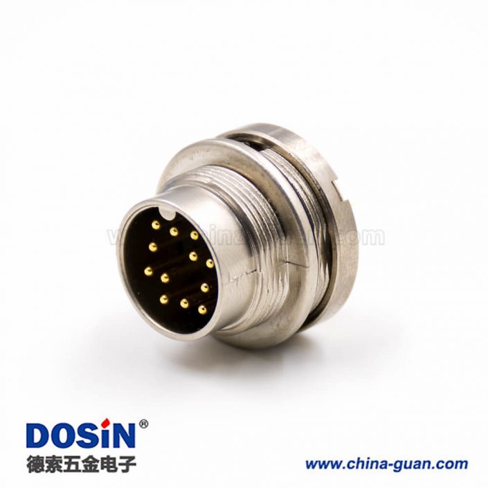 公插座M16公頭12芯A扣板端插座連接器直式穿墻PCB板接線焊接