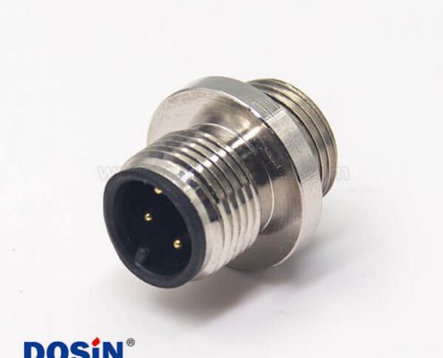 m12網(wǎng)線接頭圓形連接器4pin公頭航空插座A型后鎖板防水焊線式