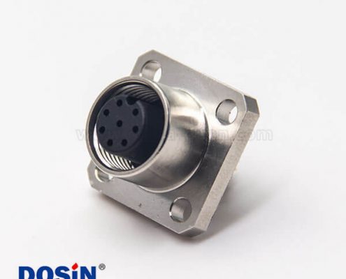 焊線式m12法蘭插座8芯母頭A型編碼面板安裝連接器