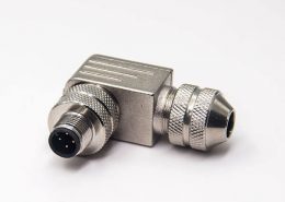 m12組裝式連接器彎式4芯航空插頭金屬外殼帶屏蔽