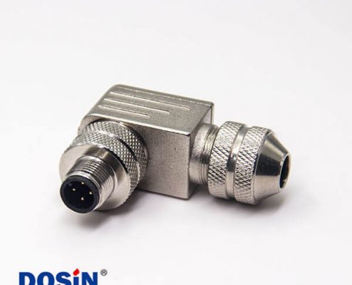 m12組裝式連接器彎式4芯航空插頭金屬外殼帶屏蔽