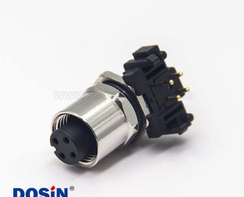 插板m12防水座彎腳4pin母頭后鎖板帶屏蔽