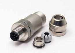 m12航空接頭B型公頭插座5pin直式全金屬鎖接接線式圓形連接器