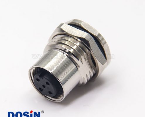 m12連接器5針板端直式防水插座母頭穿墻焊線式