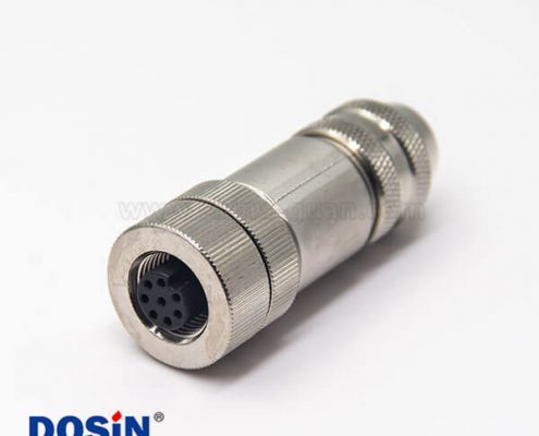 m12防水航空頭8pin母頭直式全金屬連接器鎖接A型編碼