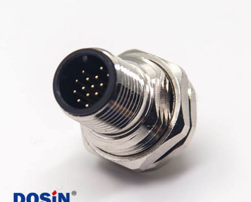 嵌入式防水m12插座17芯前鎖板直式公頭插PCB板