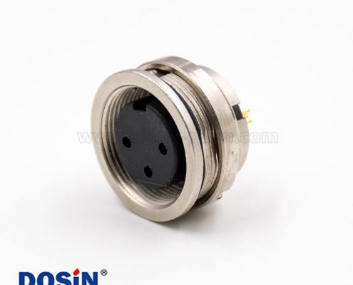 M16穿墻3芯母頭板端插座直式A扣后鎖穿墻焊杯接線連接器