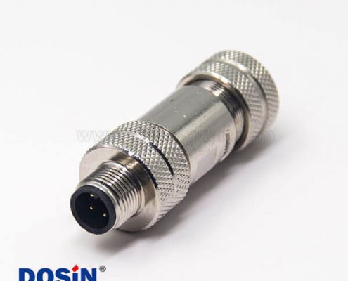 m12全金屬屏蔽連接器組裝式直公頭4pin航空防水插頭連接器