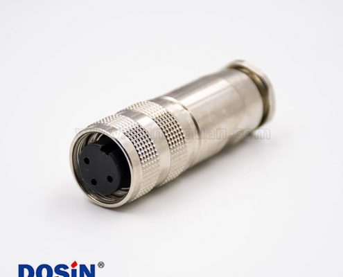M16三芯防水連接器母頭A扣直式全金屬接線組裝接頭帶屏蔽