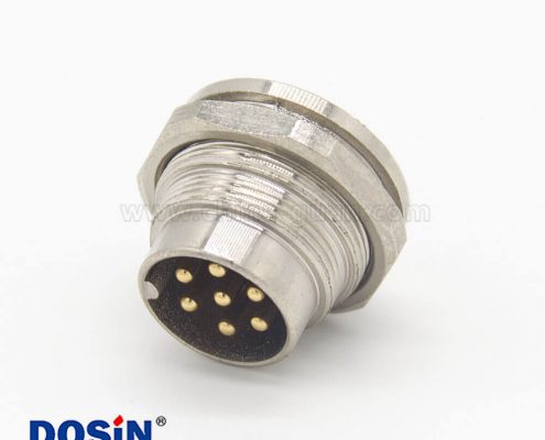 M16系列連接器7芯直式公插座前鎖穿墻面板安裝焊線