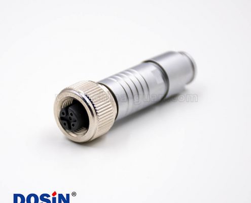 M12插頭5芯防水A扣母頭直式組裝接頭金屬線連接器接線帶屏蔽