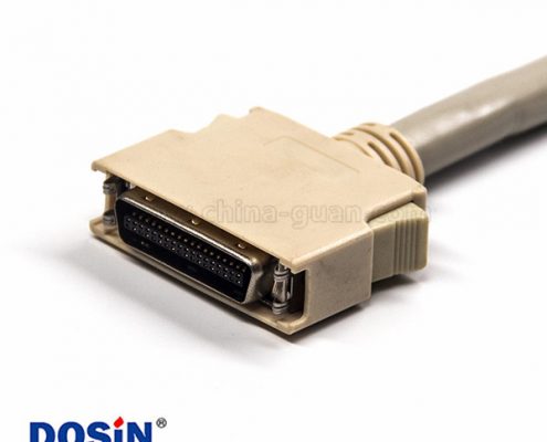 SCSI 連接器HPCN型白色塑膠殼雙邊線36芯公轉(zhuǎn)公直式按鍵卡勾式連接線1米
