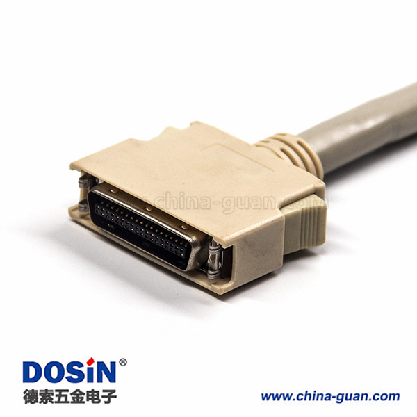 SCSI 連接器HPCN型白色塑膠殼雙邊線36芯公轉(zhuǎn)公直式按鍵卡勾式連接線1米
