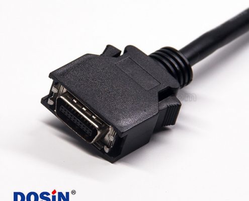 20針SCSI接頭HPCN型黑色塑膠殼雙邊線公轉(zhuǎn)公直式按鍵卡勾式連接線1米